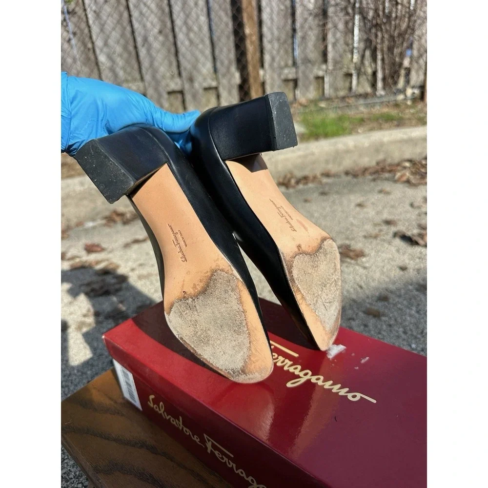 Salvatore Ferragamo Agata Black Leather‎ Pumps 6cm Heel Womens 5.5 B
